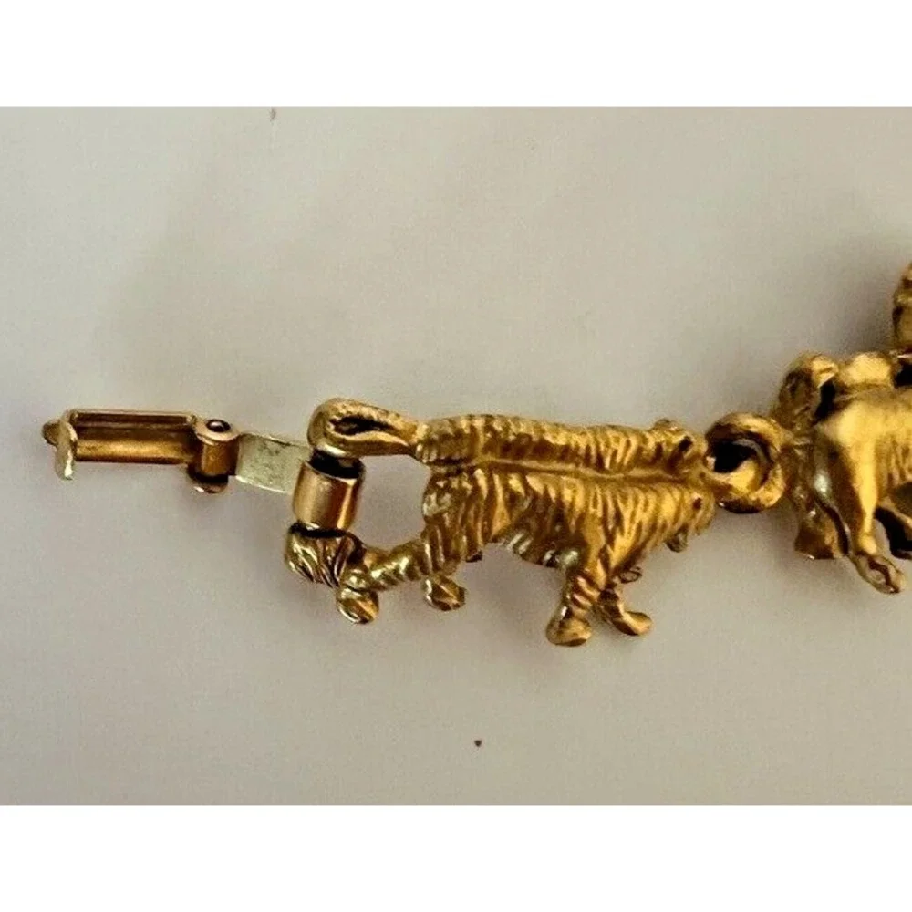 AJC Vintage Noah's Ark Bracelet Brushed Gold Animals Signed NOS 1980s Noahs 6.5